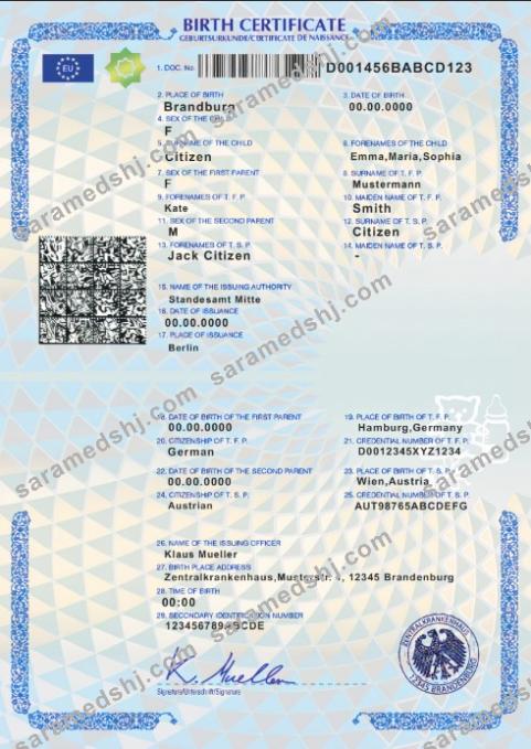 Germany birth certificate template in PSD format